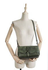 Womens Green Leather Vintage Handmade Shoulder Bag - Closure Detail