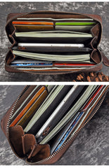 Womens Flowers Leather Zip Around Wallet Wristlet Wallet Floral Ladies Zipper Clutch Wallet for Women