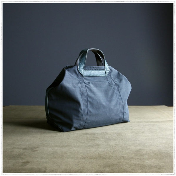 Womens Gray Blue Nylon Tote Handbag Purse - Back View