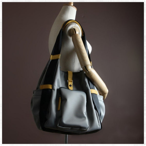 Womens Gray Nylon Shoulder Handbag Purse Unique - Size Detail