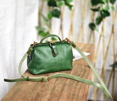 Womens Tan Leather Doctor Handbag Purses Vintage Green Doctor Side Purses for Women