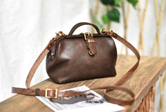 Womens Coffee Leather Doctor Handbag Purses Vintage Coffee Doctor Side Purses for Women