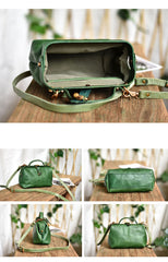 Womens Tan Leather Doctor Handbag Purses Vintage Green Doctor Side Purses for Women