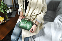 Womens Tan Leather Doctor Handbag Purses Vintage Green Doctor Side Purses for Women