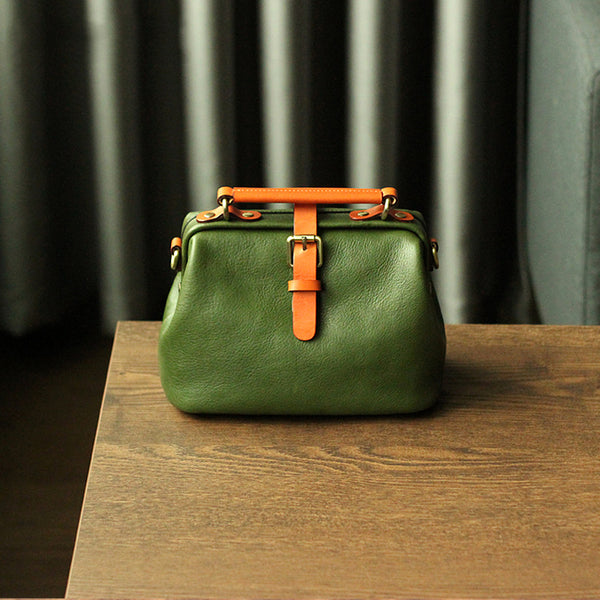 Womens Green Leather Doctor Handbag Purses Vintage Small Doctor Crossbody Purse DB03191070