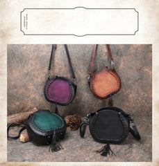 Womens Brown Leather Round Handbag Purses with Tassels Vintage Handmade Round Shoulder Bag Crossbody Handbag for Women