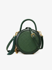 Womens Green Leather Round Handbag Small Crossbody Purse Round Shoulder Bag for Women