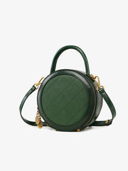 Womens Green Leather Round Handbag Small Crossbody Purse Round Shoulder Bag for Women