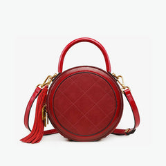 Womens Red Leather Round Handbag Small Crossbody Purse Round Shoulder Bag for Women