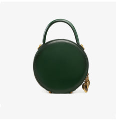 Womens Green Leather Round Handbag Small Crossbody Purse Round Shoulder Bag for Women