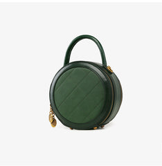 Womens Green Leather Round Handbag Small Crossbody Purse Round Shoulder Bag for Women