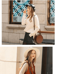 Womens Red Leather Round Handbag with Rivet Crossbody Purse Red Round Shoulder Bag for Women