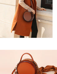 Womens Red Leather Round Handbag with Rivet Crossbody Purse Red Round Shoulder Bag for Women