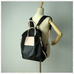Womens Black Nylon Backpack Purse Best Satchel Backpack Nylon Leather School Rucksack for Ladies