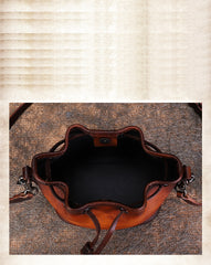 Womens Leather Barrel Crossbody Bag Purse Vintage Round Bucket Shoulder Bag for Women