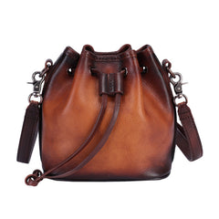 Womens Leather Barrel Crossbody Bag Purse Vintage Round Bucket Shoulder Bag for Women
