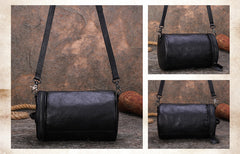 Womens Leather Barrel Shoulder Bag Purse Vintage Round Handbag Bucket Crossbody Purse for Women