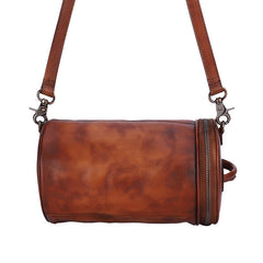 Womens Black Gray Leather Barrel Shoulder Bag Purse Vintage Round Handbag Bucket Crossbody Purse for Women