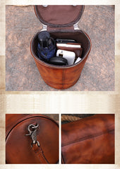 Womens Black Gray Leather Barrel Shoulder Bag Purse Vintage Round Handbag Bucket Crossbody Purse for Women