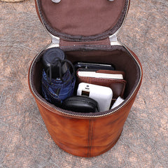 Womens Black Gray Leather Barrel Shoulder Bag Purse Vintage Round Handbag Bucket Crossbody Purse for Women