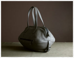 Womens Leather Barrel Shoulder Purse Womens Gray Bucket Leather Handbag Shoulder Bag for Ladies