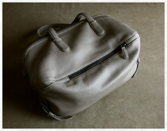 Womens Leather Barrel Shoulder Purse Womens Gray Bucket Leather Handbag Shoulder Bag for Ladies