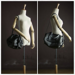 Womens Leather Barrel Shoulder Purse Womens Black Bucket Leather Handbag Shoulder Bag for Ladies