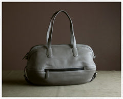 Womens Leather Barrel Shoulder Purse Womens Gray Bucket Leather Handbag Shoulder Bag for Ladies