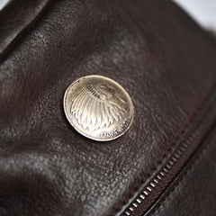 Womens Brown Leather Bucket Crossbody Bag Purse - Closure Detail