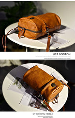 Womens Coffee Leather Bucket Crossbody Bag Purse Vintage Handmade Round Barrel Shoulder Bag for Women