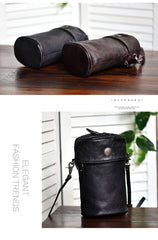 Womens Leather Bucket Crossbody Bag Purse Vintage Handmade Round Barrel Shoulder Bag for Women