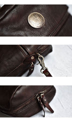 Womens Coffee Leather Bucket Crossbody Bag Purse Vintage Handmade Round Barrel Shoulder Bag for Women
