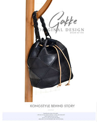 Womens Coffee Leather Bucket Shoulder Bag Purse Vintage Split Joint Barrel Round Handbag Crossbody Purse for Women