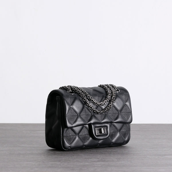 Womens Leather Diamond Mini Shoulder Purse Womens - Back View
