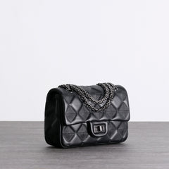 Womens Leather Diamond Mini Shoulder Purse Womens Black Diamond Chain Shoulder Purse Chain Purse for Ladies