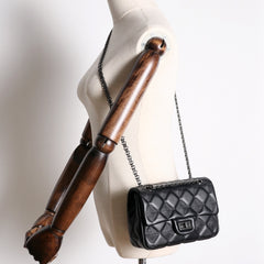 Womens Leather Diamond Mini Shoulder Purse Womens Black Diamond Chain Shoulder Purse Chain Purse for Ladies
