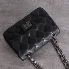 Womens Leather Diamond Mini Shoulder Purse Womens Black Diamond Chain Shoulder Purse Chain Purse for Ladies