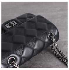 Womens Leather Diamond Mini Shoulder Purse Womens Black Diamond Chain Shoulder Purse Chain Purse for Ladies