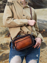 Handmade Womens Coffee Leather Mini Satchel Shoulder Bag Best Handbag Cube Crossbody Purses for Ladies