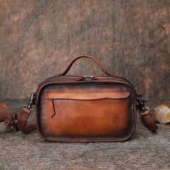 Handmade Womens Leather Mini Satchel Shoulder Bag Best Handbag Cube Crossbody Purses for Ladies