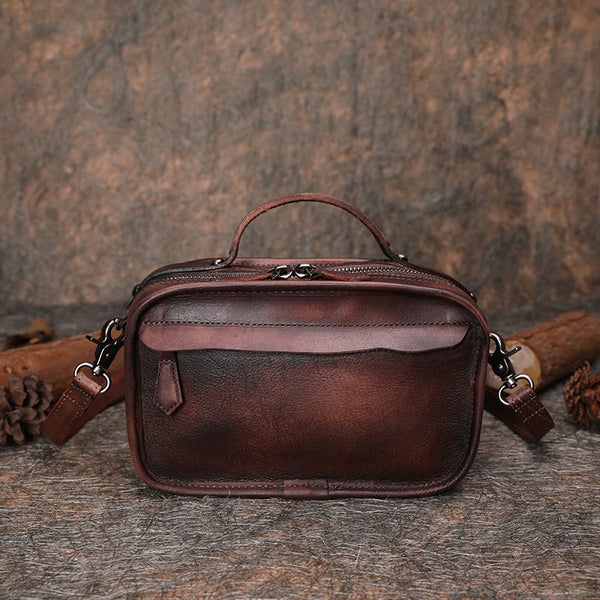 Handmade Womens Leather Mini Satchel Shoulder Bag - Card Slots Detail
