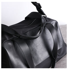 Womens Leather Nylon Overnight Handbag Travel Bag Gym Bag Weekender Bag For Women