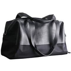 Womens Leather Nylon Overnight Handbag Travel Bag Gym Bag Weekender Bag For Women