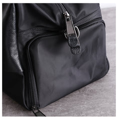 Womens Leather Nylon Overnight Handbag Travel Bag Gym Bag Weekender Bag For Women