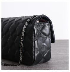 Womens Leather Shoulder Purses Womens Black Diamond Leather Chain Shoulder Purse Leather Chain Purse for Ladies