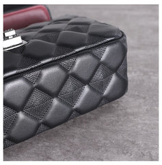 Womens Leather Shoulder Purses Womens Black Diamond Leather Chain Shoulder Purse Leather Chain Purse for Ladies