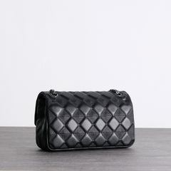Womens Leather Shoulder Purses Womens Black Diamond Leather Chain Shoulder Purse Leather Chain Purse for Ladies