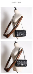 Womens Leather Shoulder Purses Womens Black Diamond Leather Chain Shoulder Purse Leather Chain Purse for Ladies
