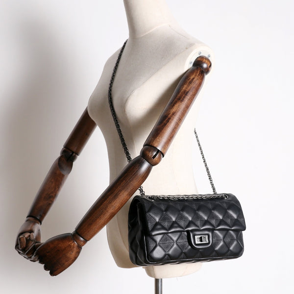 Womens Leather Shoulder Purses Womens Black Diamond Leather Chain Shoulder Purse NB02881160