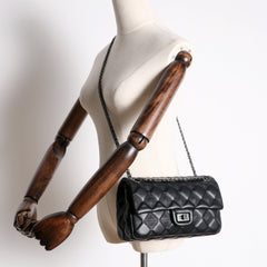 Womens Leather Shoulder Purses Womens Black Diamond Leather Chain Shoulder Purse Leather Chain Purse for Ladies